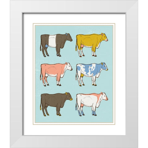 Mid Century Farm - Cattle - Neutral White Modern Wood Framed Art Print with Double Matting by Circle Art Group