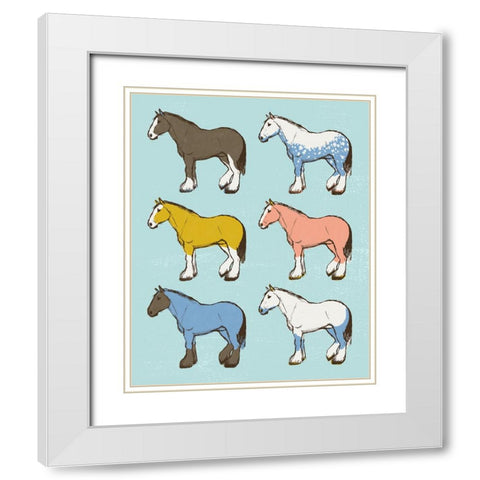 Mid Century Farm - Horses - Neutral White Modern Wood Framed Art Print with Double Matting by Circle Art Group