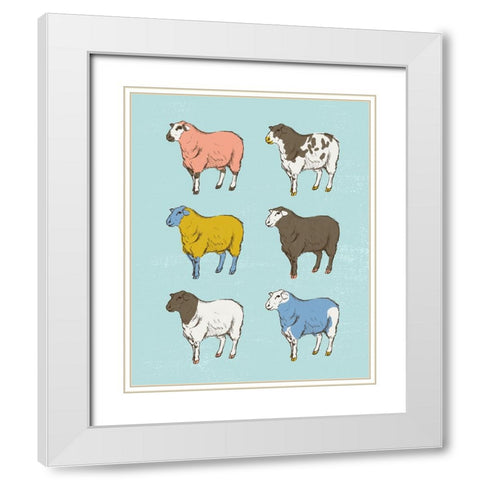 Mid Century Farm - Sheep - Neutral White Modern Wood Framed Art Print with Double Matting by Circle Art Group