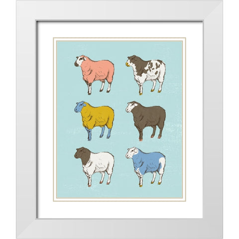 Mid Century Farm - Sheep - Neutral White Modern Wood Framed Art Print with Double Matting by Circle Art Group