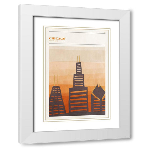 Mid Century City - Chicago White Modern Wood Framed Art Print with Double Matting by Circle Art Group