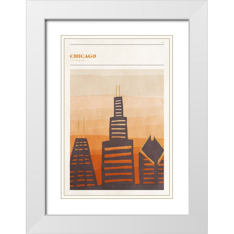 Mid Century City - Chicago White Modern Wood Framed Art Print with Double Matting by Circle Art Group