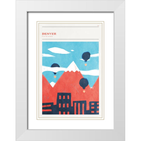 Mid Century City - Denver White Modern Wood Framed Art Print with Double Matting by Circle Art Group