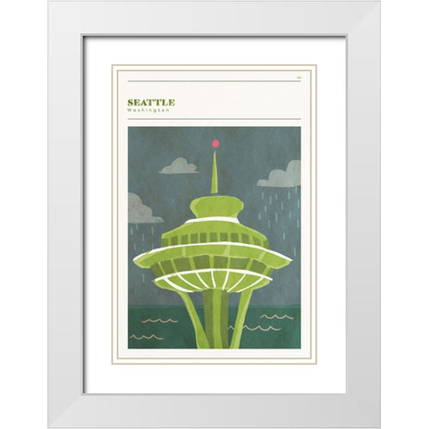 Mid Century City -Seattle White Modern Wood Framed Art Print with Double Matting by Circle Art Group