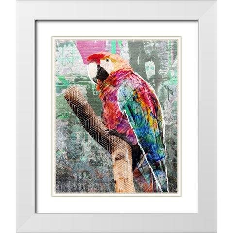 Pop Art - Parrot White Modern Wood Framed Art Print with Double Matting by Inner Circle