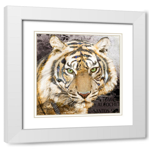 Pop Art - Tiger White Modern Wood Framed Art Print with Double Matting by Inner Circle