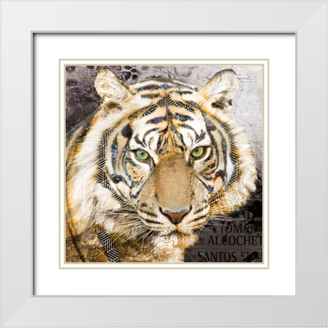 Pop Art - Tiger White Modern Wood Framed Art Print with Double Matting by Inner Circle