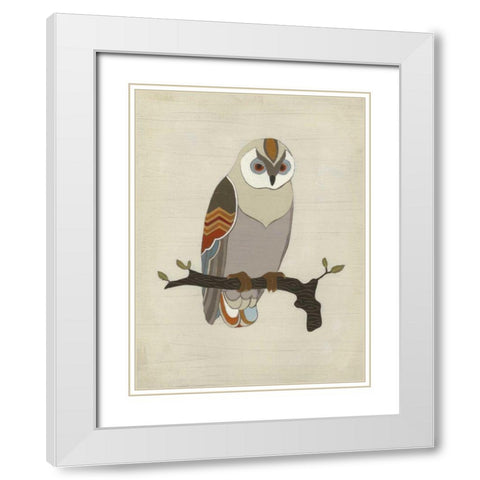 Chevron Owl I White Modern Wood Framed Art Print with Double Matting by Vess, June Erica