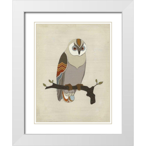 Chevron Owl I White Modern Wood Framed Art Print with Double Matting by Vess, June Erica