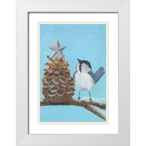 Chickadee Christmas Collection D White Modern Wood Framed Art Print with Double Matting by Popp, Grace