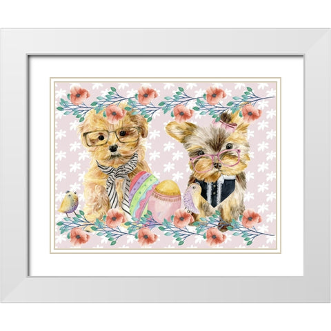 Easter Pups Collection A White Modern Wood Framed Art Print with Double Matting by Wang, Melissa