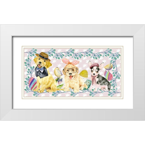 Easter Pups Collection D White Modern Wood Framed Art Print with Double Matting by Wang, Melissa