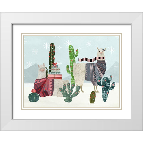 Holiday Llama Collection A White Modern Wood Framed Art Print with Double Matting by Borges, Victoria