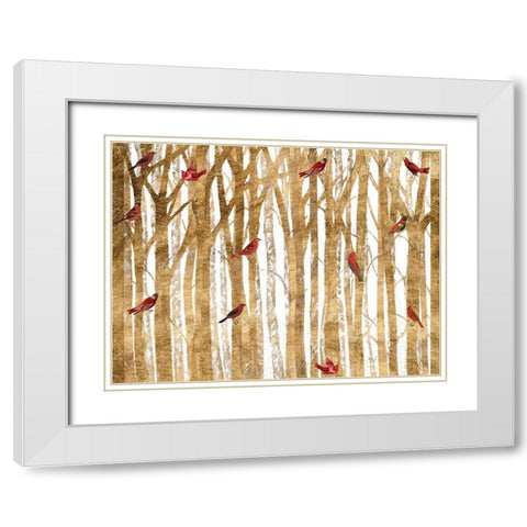 Red Bird Christmas Collection A White Modern Wood Framed Art Print with Double Matting by Studio W