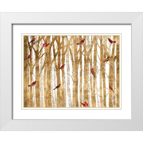 Red Bird Christmas Collection A White Modern Wood Framed Art Print with Double Matting by Studio W