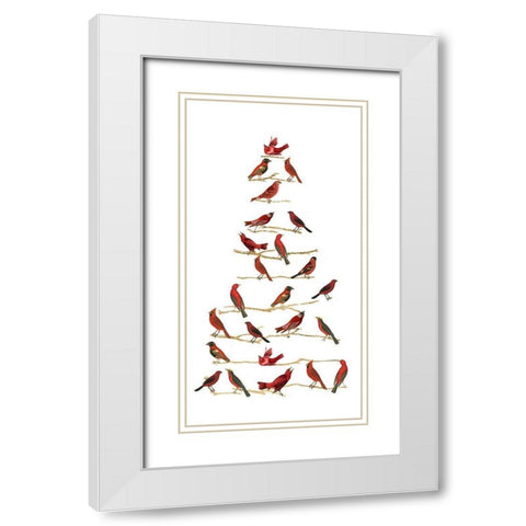 Red Bird Christmas Collection B White Modern Wood Framed Art Print with Double Matting by Studio W