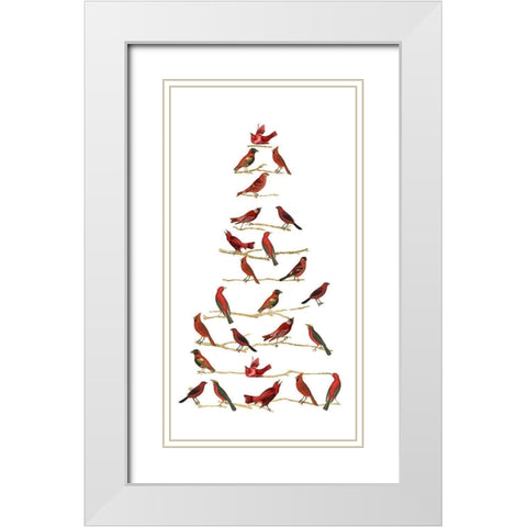 Red Bird Christmas Collection B White Modern Wood Framed Art Print with Double Matting by Studio W