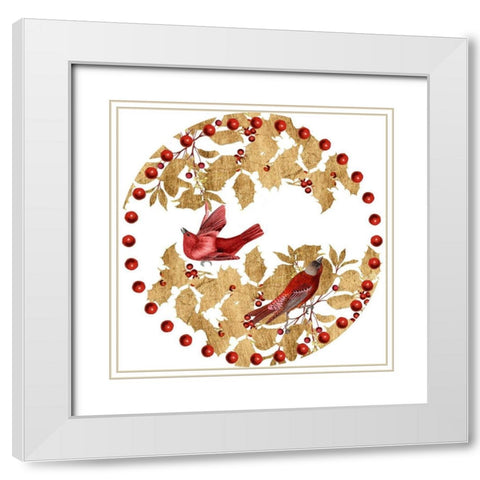Red Bird Christmas Collection C White Modern Wood Framed Art Print with Double Matting by Studio W