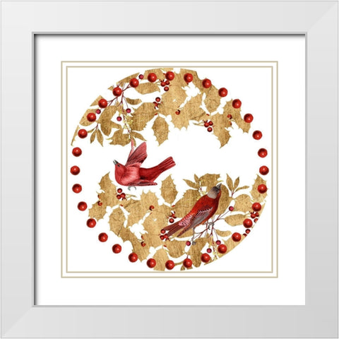 Red Bird Christmas Collection C White Modern Wood Framed Art Print with Double Matting by Studio W