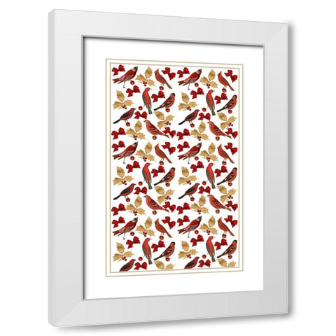 Red Bird Christmas Collection E White Modern Wood Framed Art Print with Double Matting by Studio W