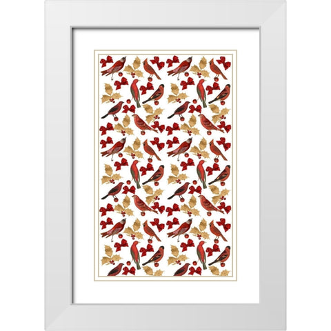 Red Bird Christmas Collection E White Modern Wood Framed Art Print with Double Matting by Studio W