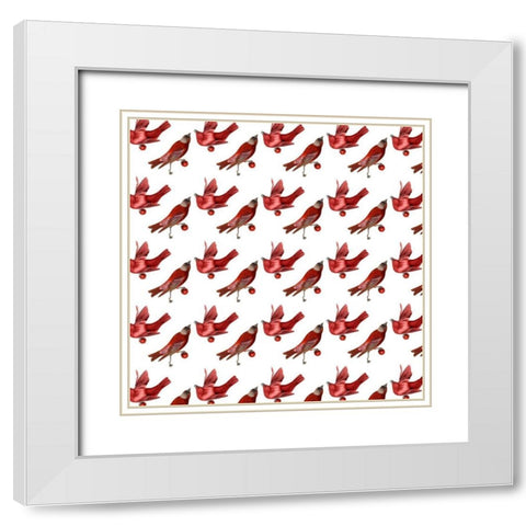 Red Bird Christmas Collection H White Modern Wood Framed Art Print with Double Matting by Studio W