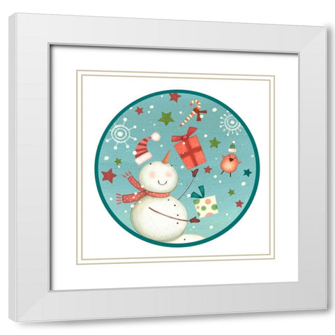 Sledding Snowmen Collection C White Modern Wood Framed Art Print with Double Matting by Eisner, Viv