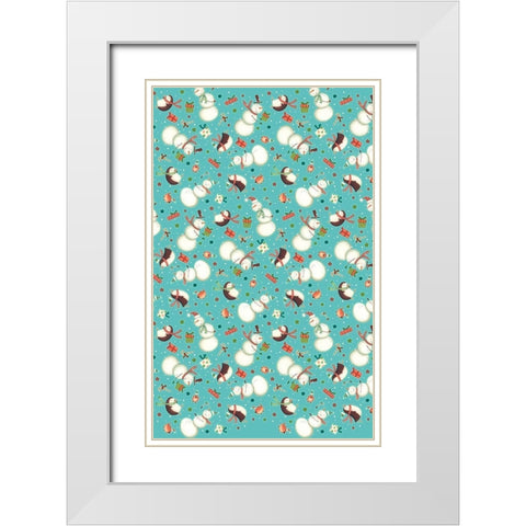 Sledding Snowmen Collection E White Modern Wood Framed Art Print with Double Matting by Eisner, Viv