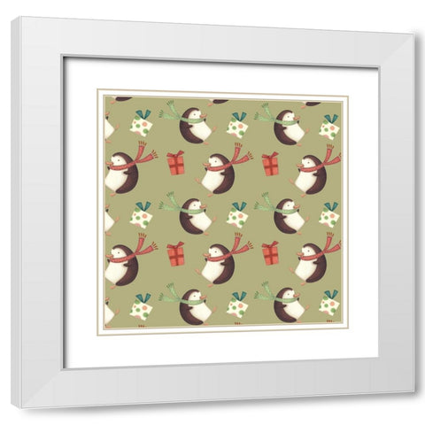 Sledding Snowmen Collection F White Modern Wood Framed Art Print with Double Matting by Eisner, Viv