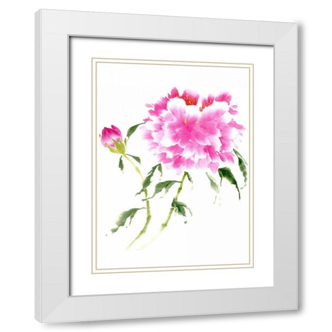 Peonies in Pink II White Modern Wood Framed Art Print with Double Matting by Parker, Nan Rae