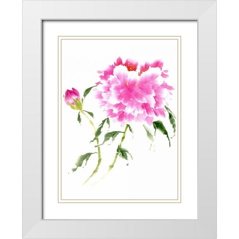Peonies in Pink II White Modern Wood Framed Art Print with Double Matting by Parker, Nan Rae