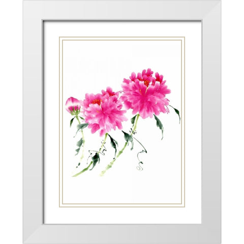 Peonies in Pink III White Modern Wood Framed Art Print with Double Matting by Parker, Nan Rae