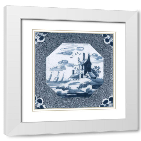 Delft Tile I White Modern Wood Framed Art Print with Double Matting by Vision Studio