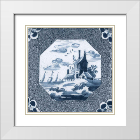 Delft Tile I White Modern Wood Framed Art Print with Double Matting by Vision Studio