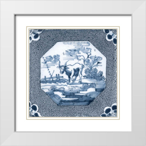Delft Tile III White Modern Wood Framed Art Print with Double Matting by Vision Studio