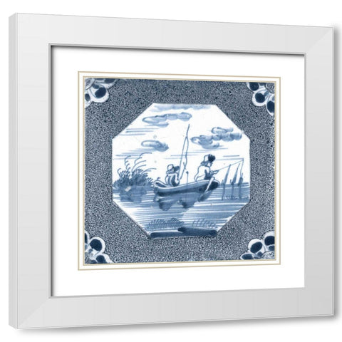 Delft Tile V White Modern Wood Framed Art Print with Double Matting by Vision Studio