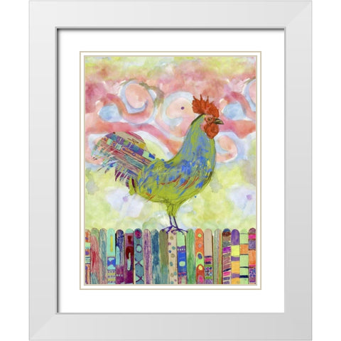 Rooster on a Fence I White Modern Wood Framed Art Print with Double Matting by Blixt, Ingrid