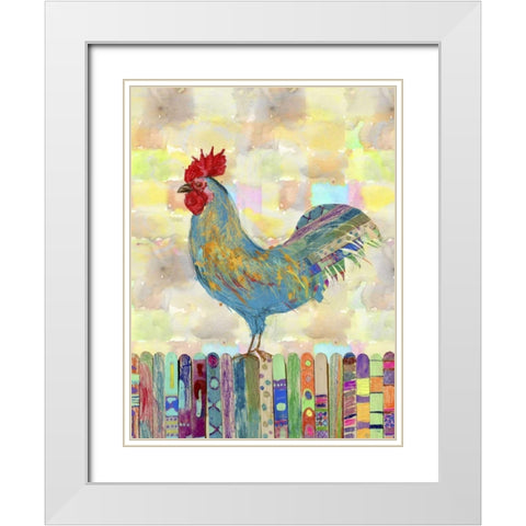 Rooster on a Fence II White Modern Wood Framed Art Print with Double Matting by Blixt, Ingrid