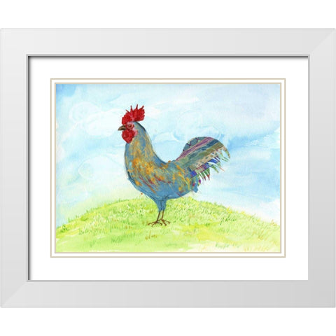 Meadow Rooster White Modern Wood Framed Art Print with Double Matting by Blixt, Ingrid