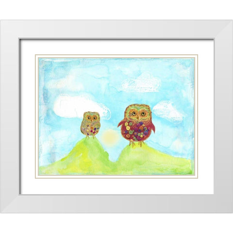 Hilltop Owls White Modern Wood Framed Art Print with Double Matting by Blixt, Ingrid