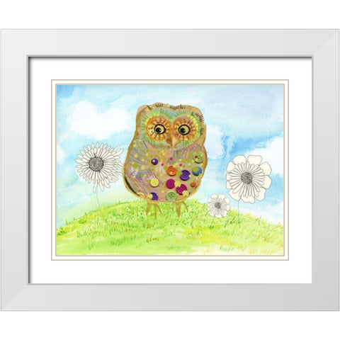 Owl and Flowers White Modern Wood Framed Art Print with Double Matting by Blixt, Ingrid