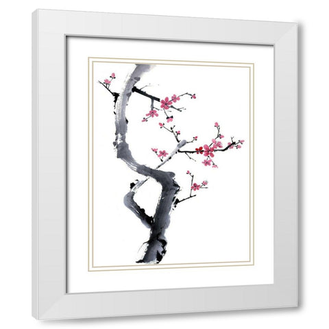 Plum Blossom Branch I White Modern Wood Framed Art Print with Double Matting by Parker, Nan Rae