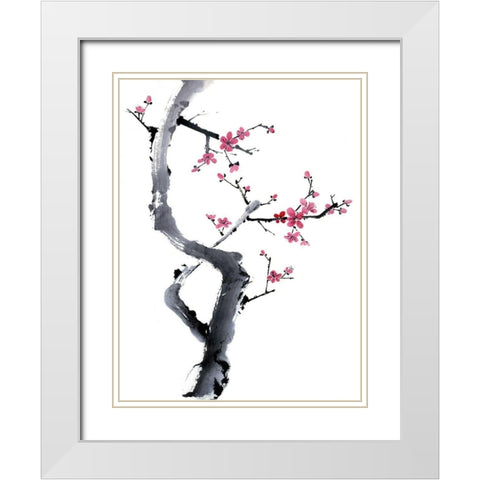 Plum Blossom Branch I White Modern Wood Framed Art Print with Double Matting by Parker, Nan Rae
