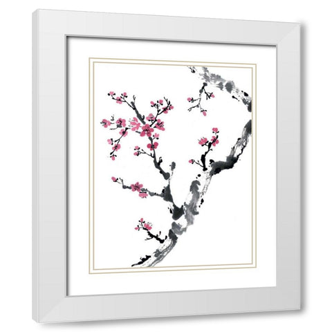 Plum Blossom Branch II White Modern Wood Framed Art Print with Double Matting by Parker, Nan Rae