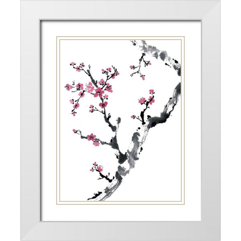Plum Blossom Branch II White Modern Wood Framed Art Print with Double Matting by Parker, Nan Rae