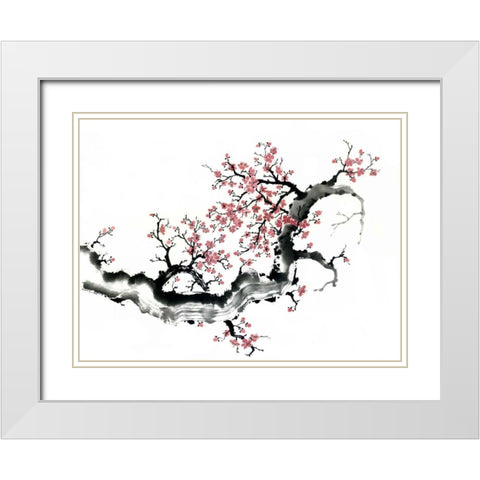 Plum Blossom Branch III White Modern Wood Framed Art Print with Double Matting by Parker, Nan Rae