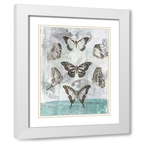 Butterflies and Filigree I White Modern Wood Framed Art Print with Double Matting by Goldberger, Jennifer