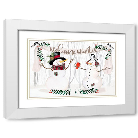 Folk Snowman Forest Collection A White Modern Wood Framed Art Print with Double Matting by Parker, Jennifer Paxton