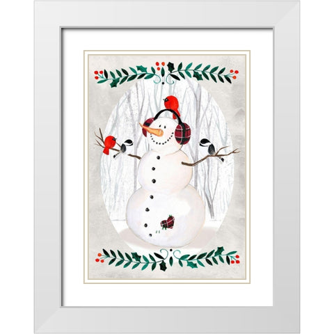 Folk Snowman Forest Collection B White Modern Wood Framed Art Print with Double Matting by Parker, Jennifer Paxton