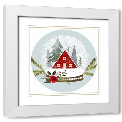 Snow Globe Village Collection C White Modern Wood Framed Art Print with Double Matting by Barnes, Victoria